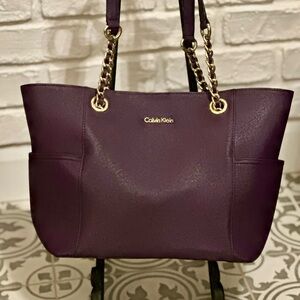 Calvin Klein Deep Purple Tote with Gold Accents